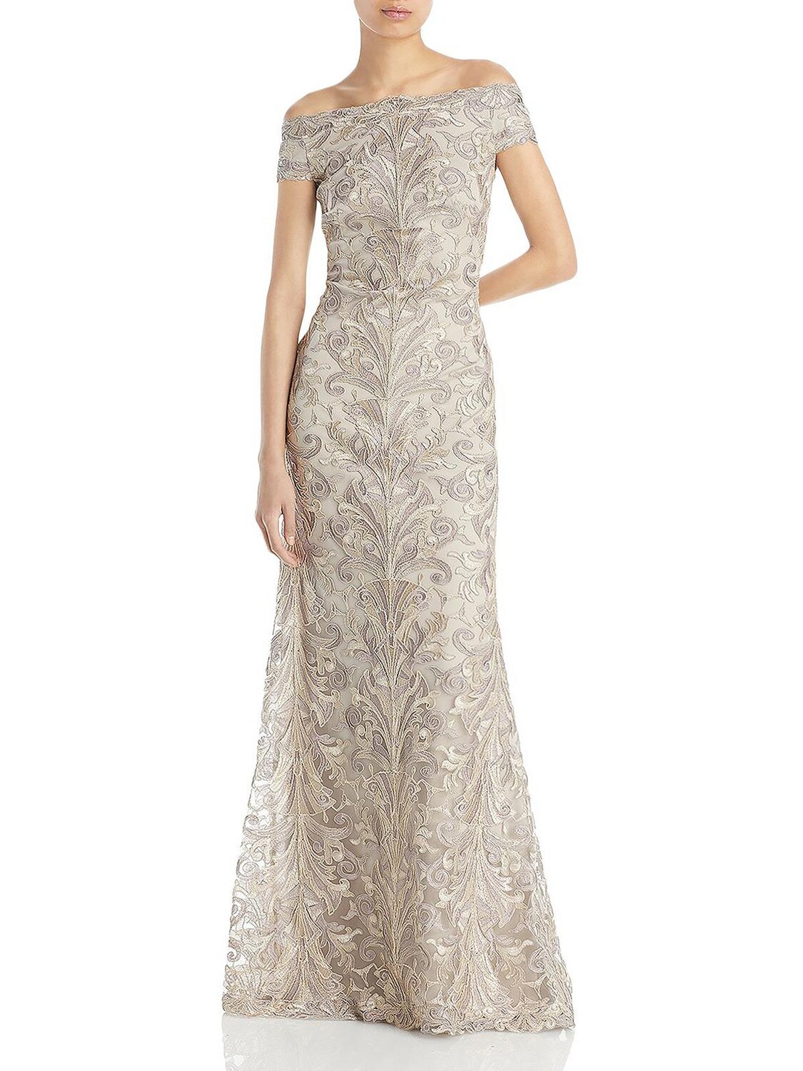 

Женское кружевное вечернее платье с вышивкой Tadashi Shoji, цвет Latte/Pumi