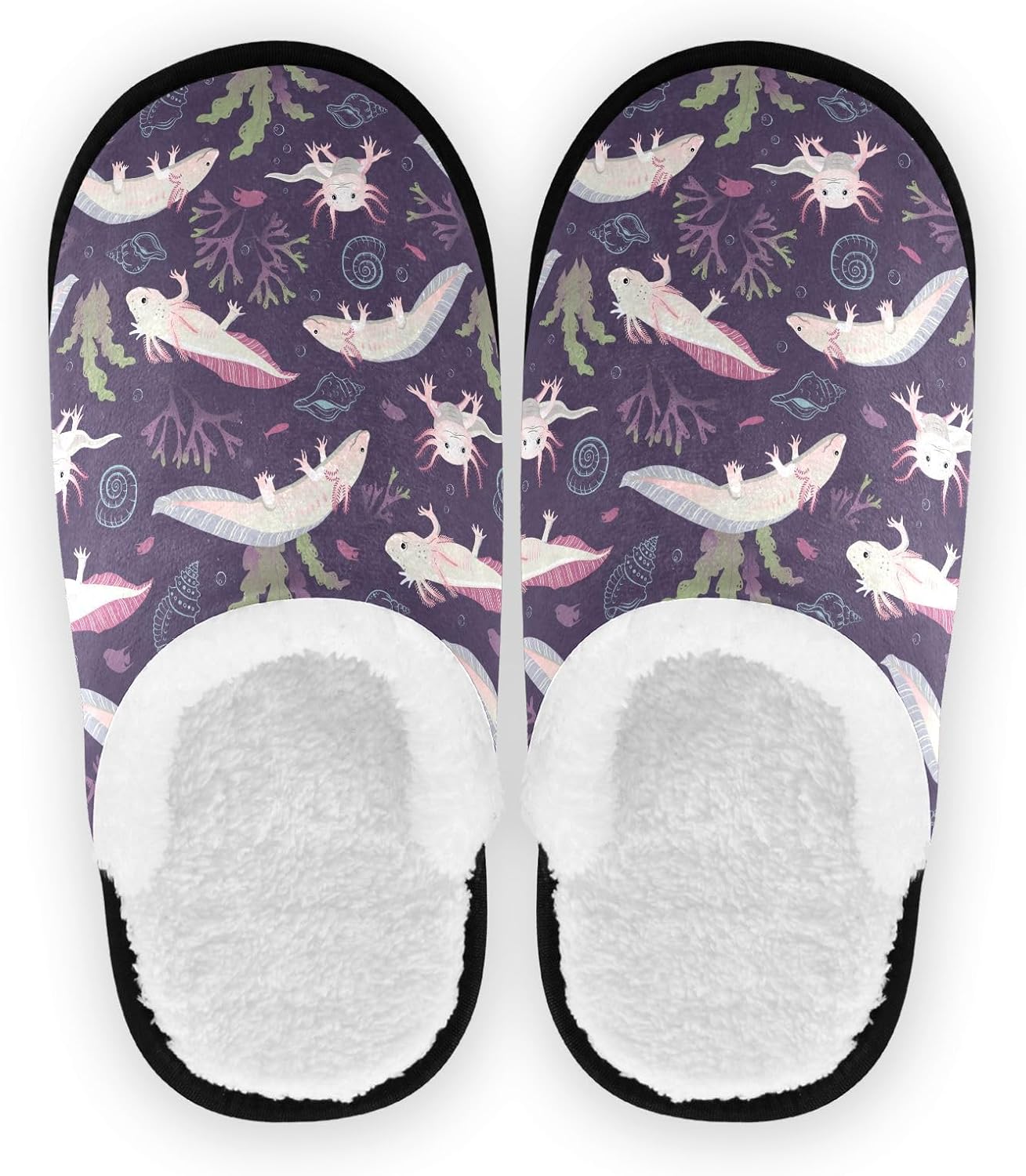 

Тапочки JHKKU для женщин и мужчин, пушистые домашние тапочки, теплые, с противоскользящей подошвой, уютные для дома и путешествий, Axolotls Seaweeds Shells