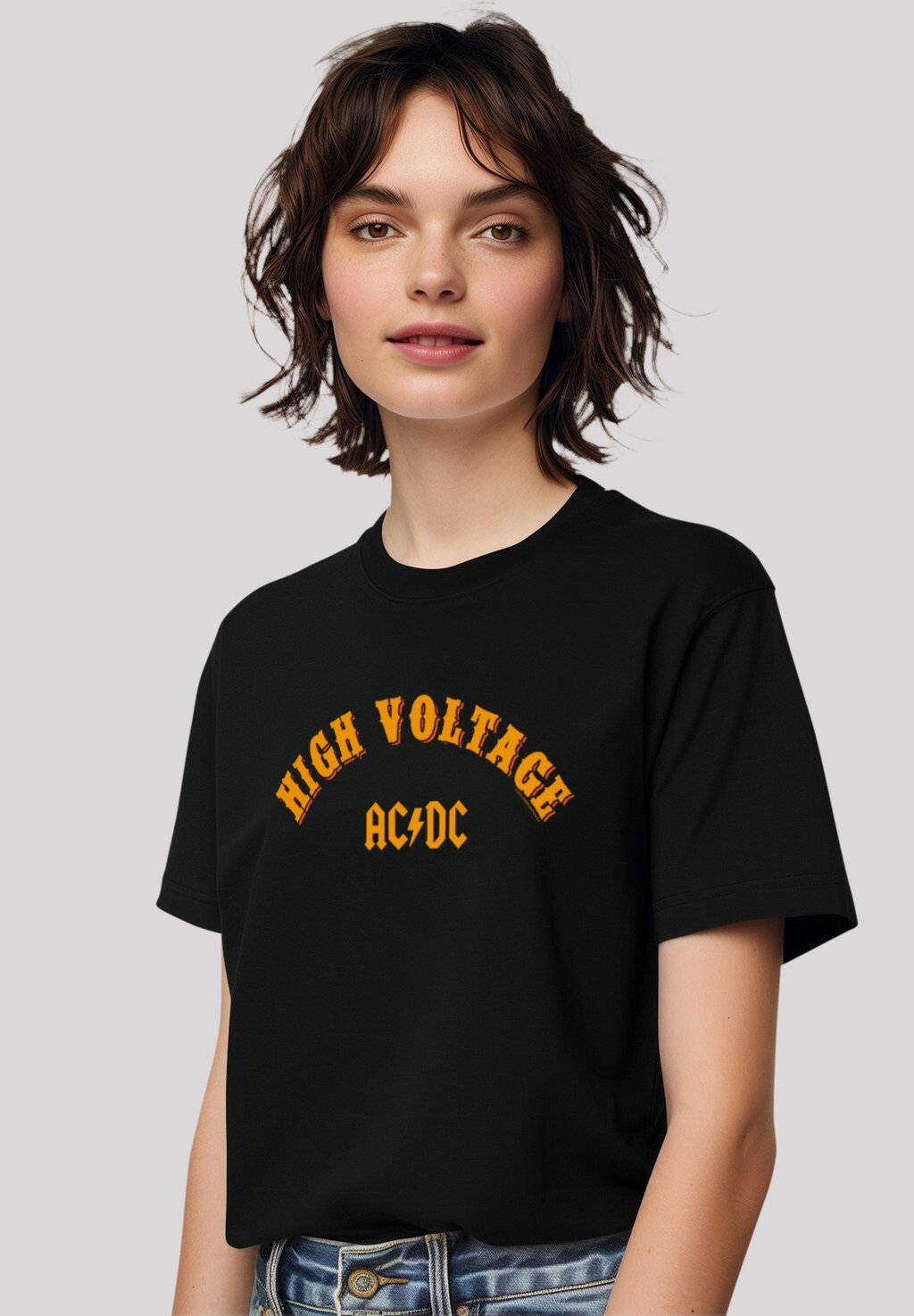 

Футболка с принтом AC/DC ROCK MUSIK BAND HIGH VOLTAGE COLLEGIATE F4NT4STIC, черный