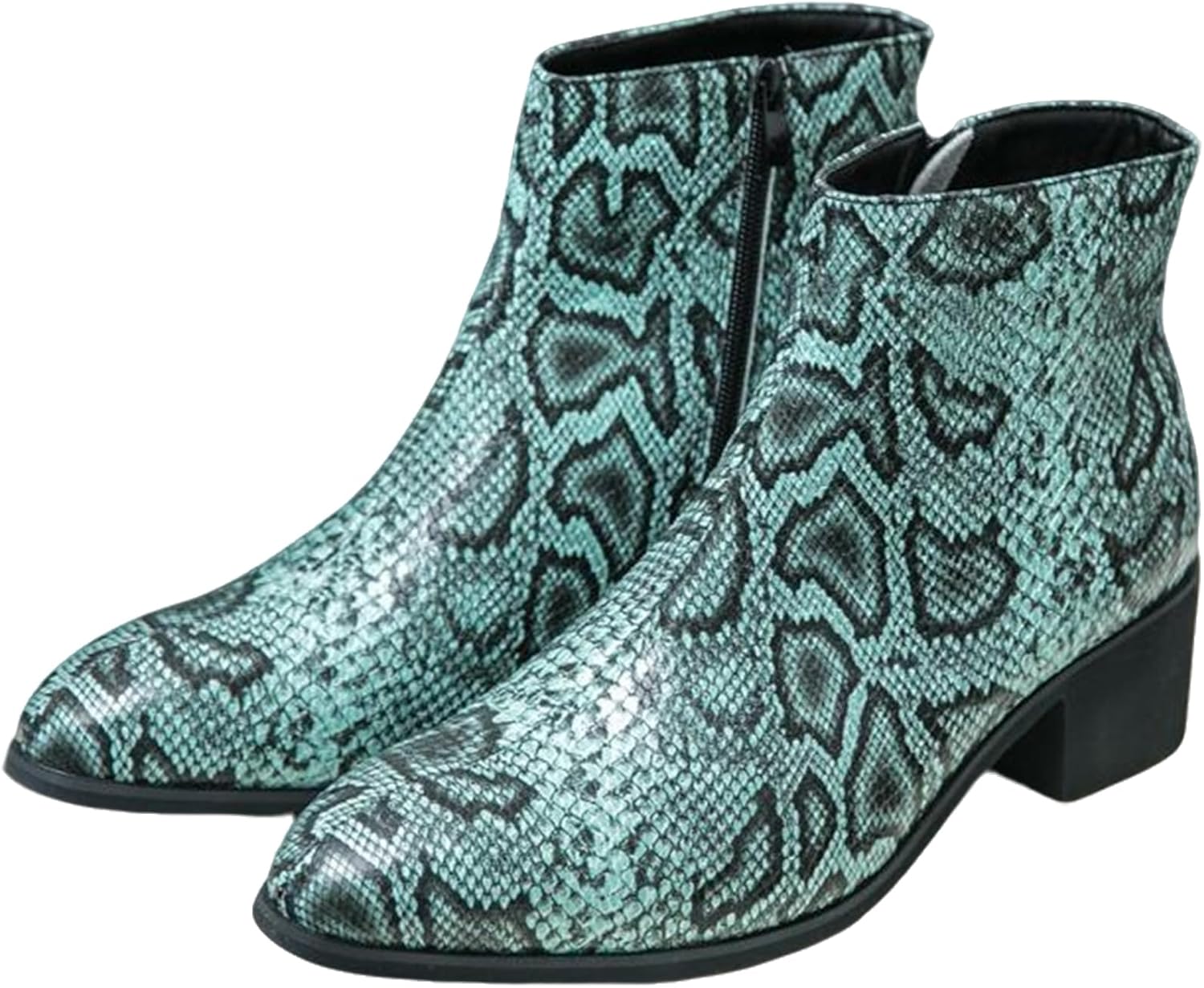 

Мужские кожаные ботинки TZNBGGE с анималистическим принтом под змею, массивным каблуком, заостренным носком и боковой молнией, удобные короткие челси, зеленый