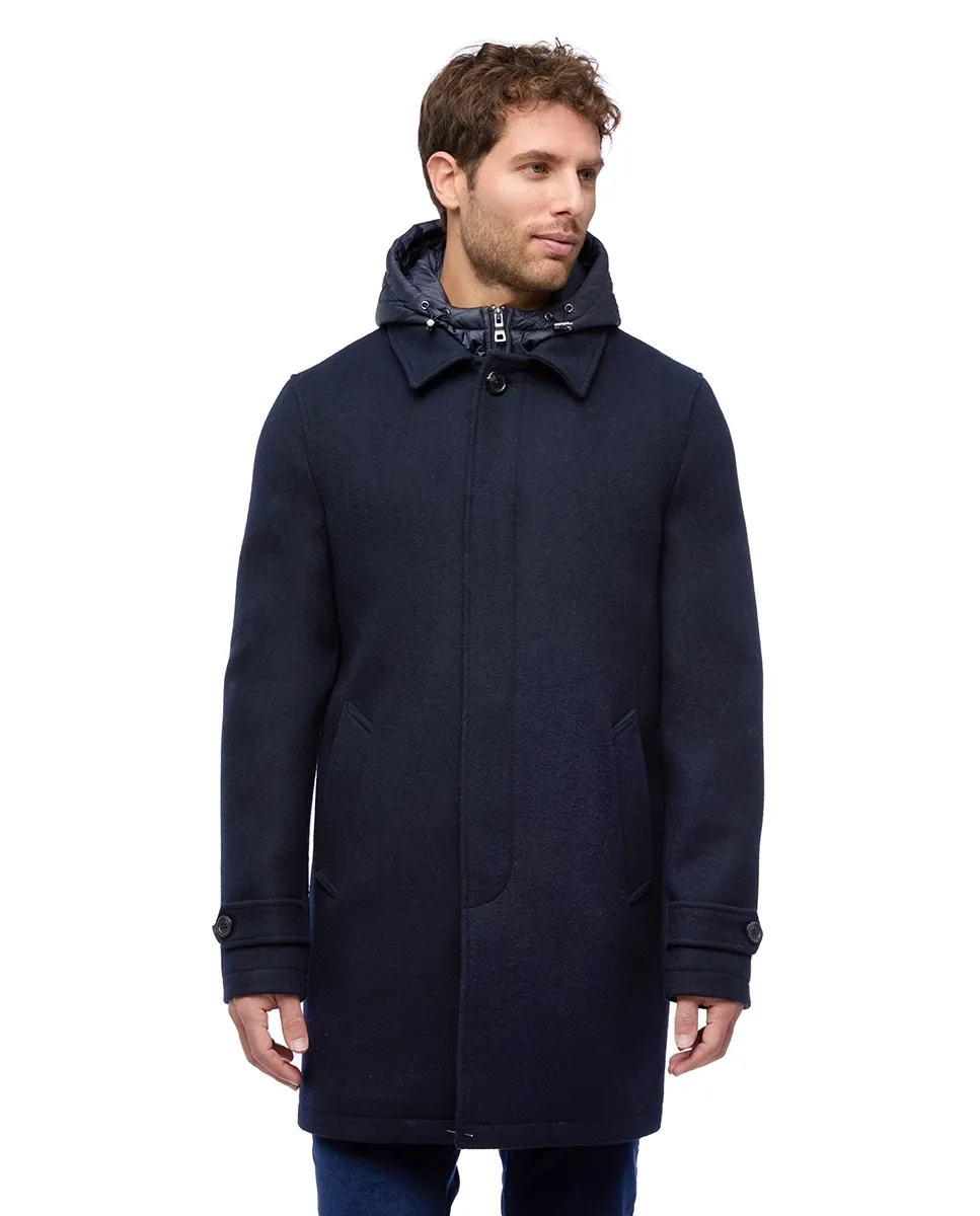 

Длинное мужское пальто с капюшоном и ветронепроницаемой защитой Geox, темно-синий