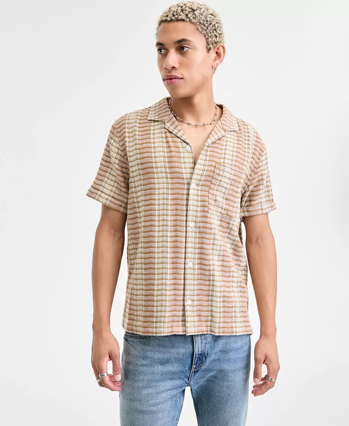 

Мужская короткая хлопковая рубашка-водитель Sun + Stone, загар/бежевый