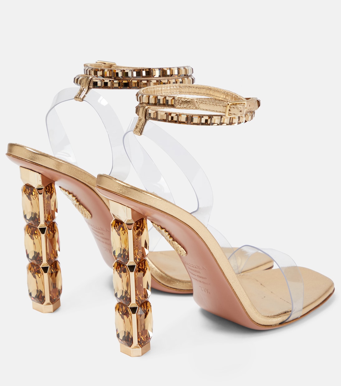 Босоножки Aura Plexi 105 с декором Aquazzura, Soft Gold — фото 3