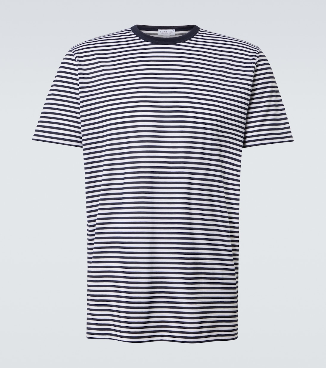 

Полосатая хлопковая футболка из джерси Sunspel, White/Navy