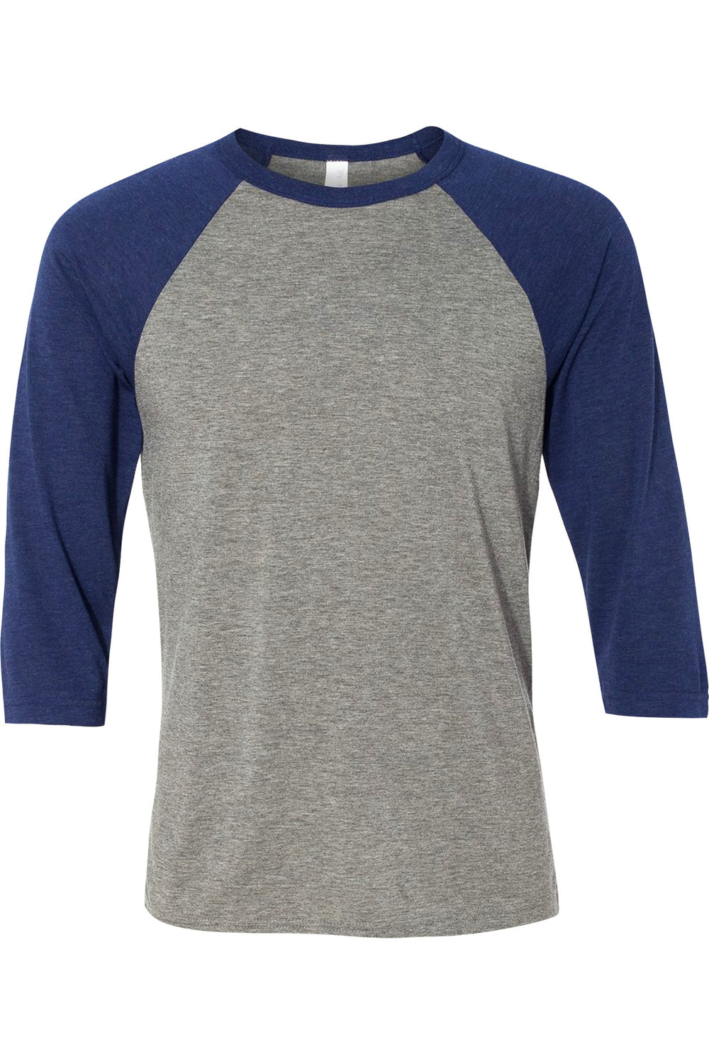 

Мужская бейсбольная футболка с рукавом 3/4 из холста BELLA + CANVAS, цвет gray/navy triblend