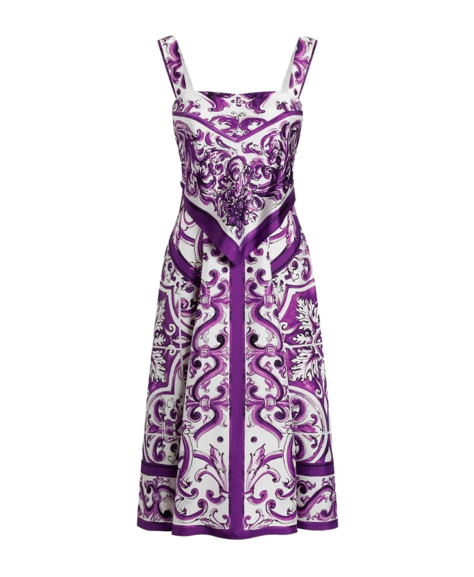 Платье Dolce & Gabbana Majolica Printed Midi, фиолетовый