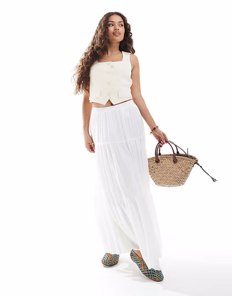 

Юбка миди Stradivarius Petite boho белого цвета