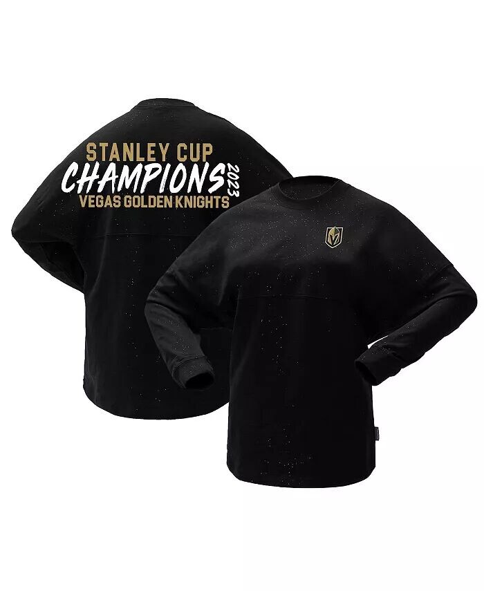 

Женская черная футболка Vegas Golden Knights 2023 Stanley Cup Champions Sparkle Spirit Jersey с длинным рукавом Fanatics