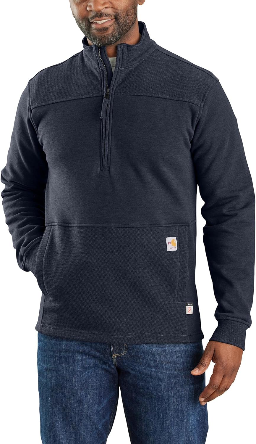 

Carhartt мужская огнестойкая куртка с защитой от дождя Relaxed Fit Mock Neck Fleece Pullover, Navy