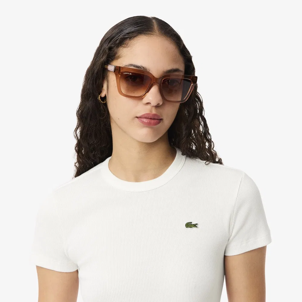 Футболка Lacoste приталенная в рубчик, хлопок, офвайт — фото 2