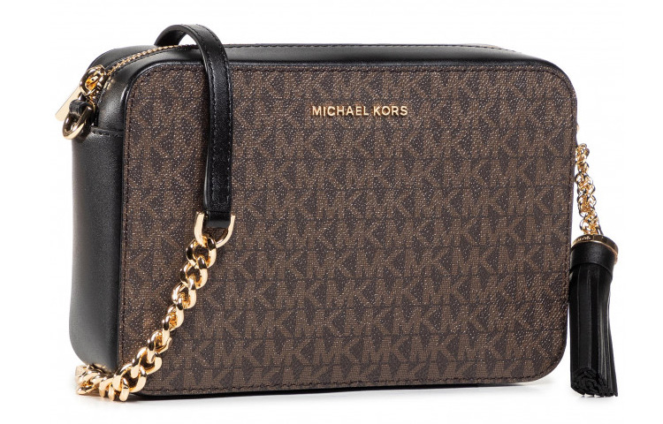 

MICHAEL KORS Сумка через плечо Jet Set Cow Leather Vintage Camera Bag, кроссбоди среднего размера для женщин, темно-коричневая и черная