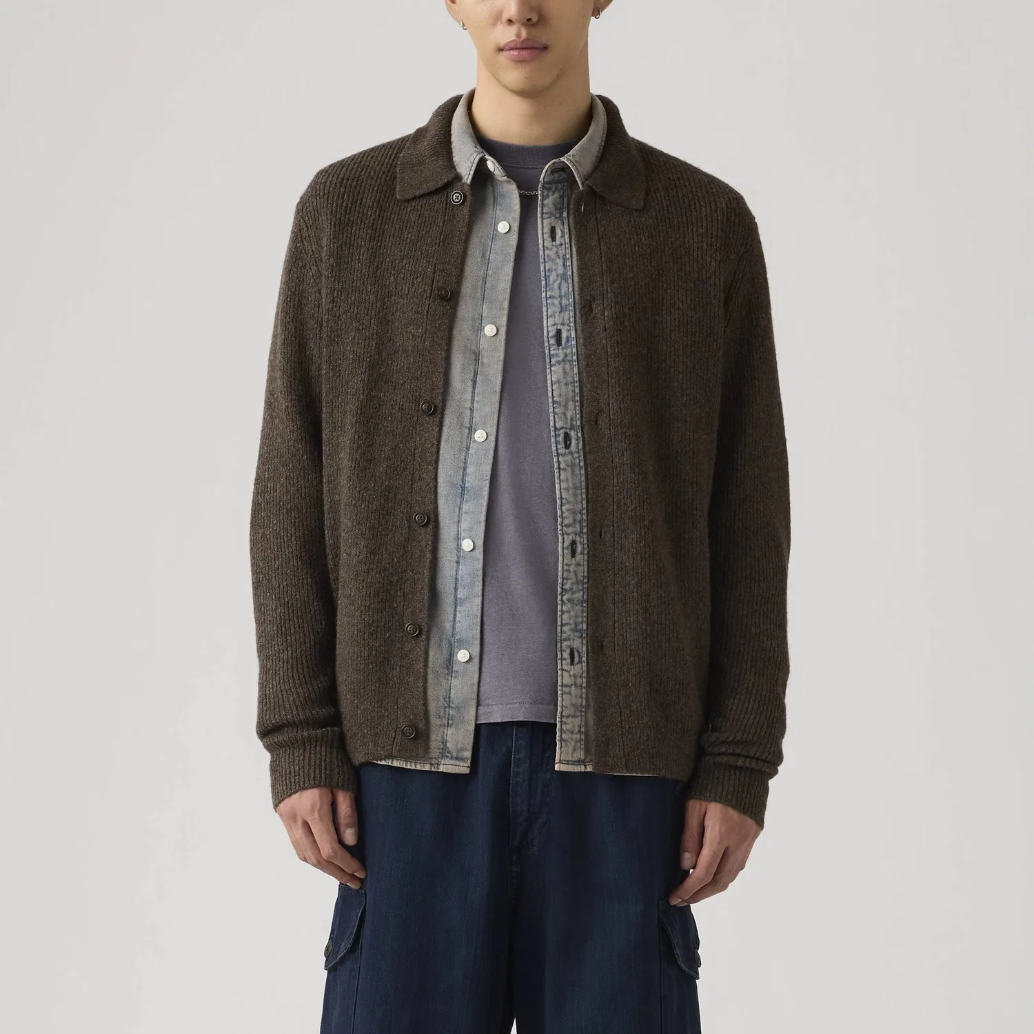 Свитер мужской коричневый с острым воротником кардиган Levis, Brown — фото 4