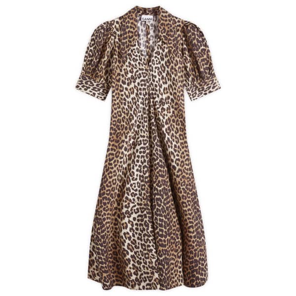 

Платье миди из поплина с принтом Ganni, цвет leopard