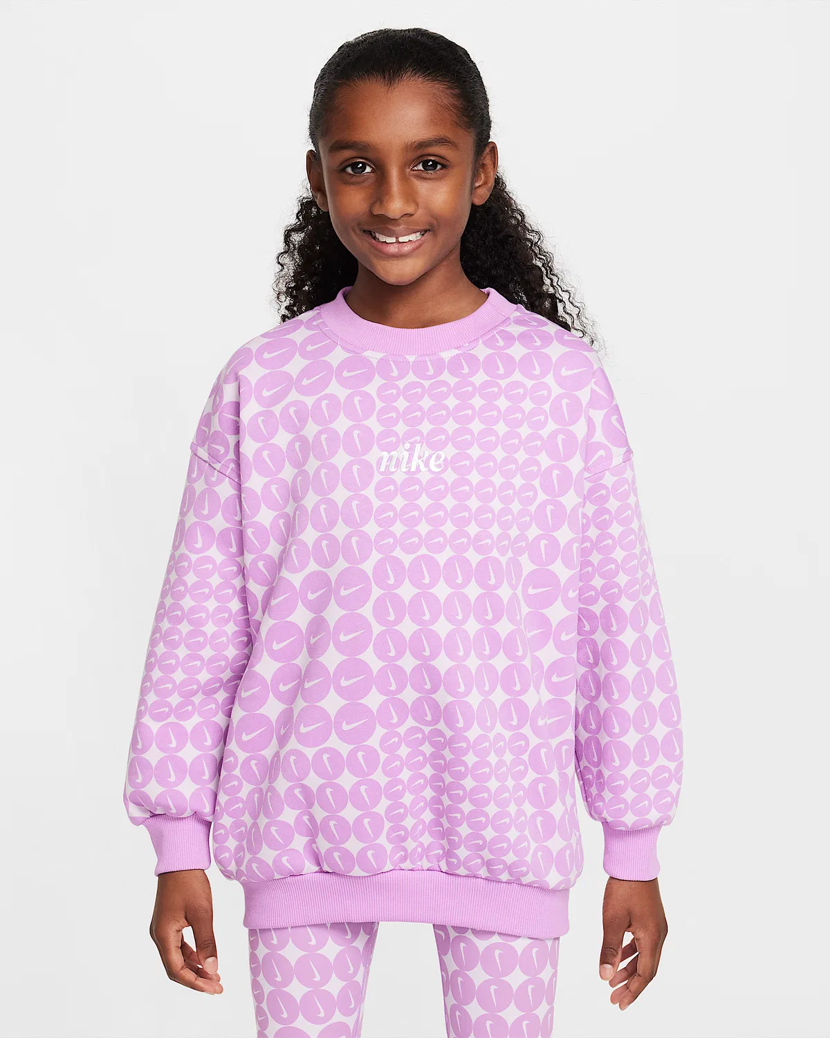 Детская (для девочек) оверсайз толстовка Nike Sportswear Club Fleece с круглым воротом, Rush Fuchsia/White