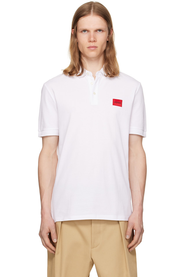 

Хлопковая пике-поло с логотипом, приталенный силуэт Hugo, белый