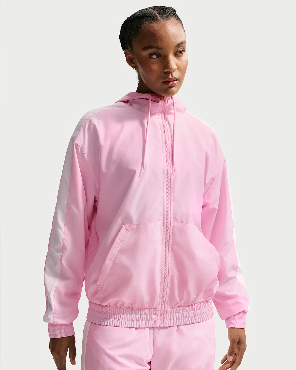 Женская свободная куртка с капюшоном UV Nike Sportswear Classic Wovens, Pink Foam/White/Sail