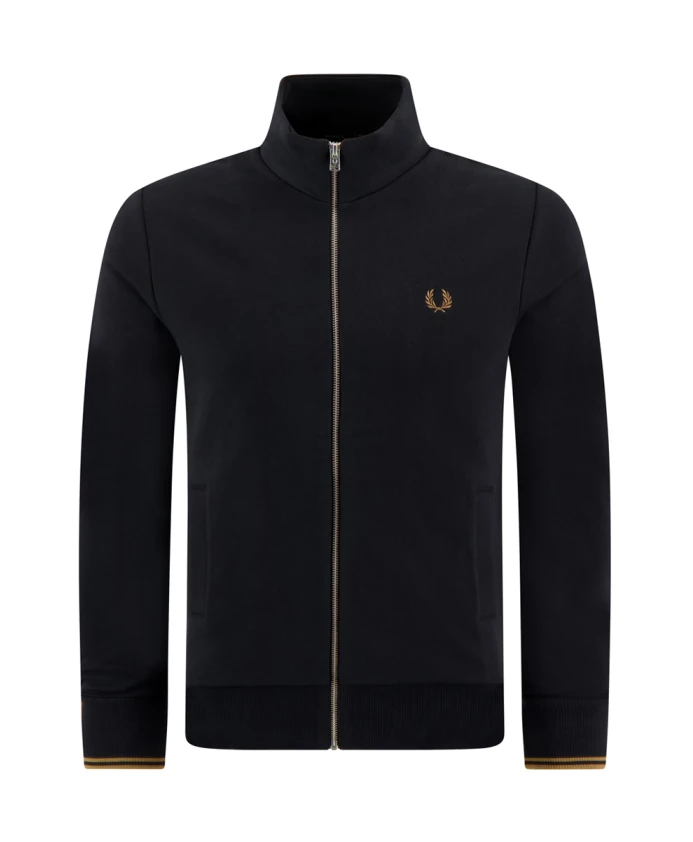 

Черная толстовка на молнии из французского махрового трикотажа Fred Perry, черный