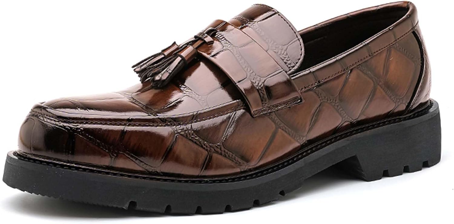 

Мужские лоферы с толстой подошвой, модные туфли с кисточками для делового стиля, противоскользящие, для ходьбы, работы, офиса, повседневные кожаные туфли, черные, коричневые Generic