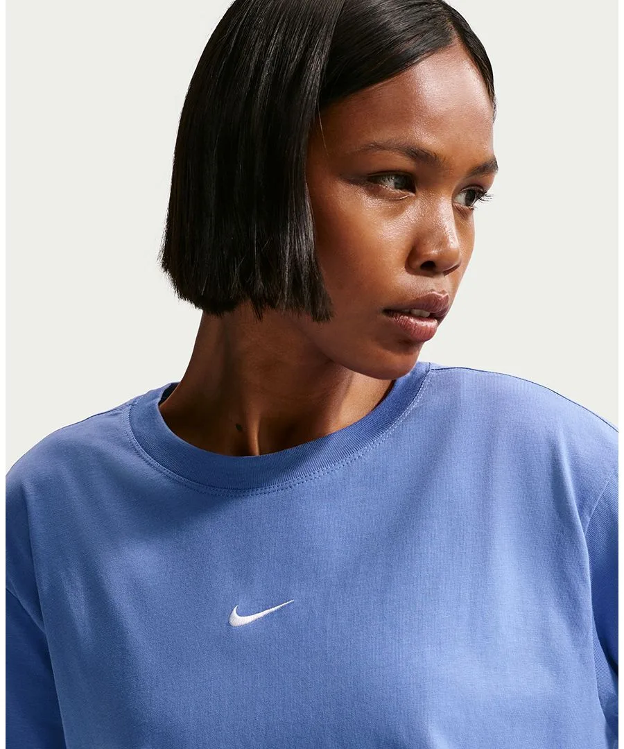 Женская спортивная футболка с круглым вырезом Nike, светлый-medium синий/белый — фото 3