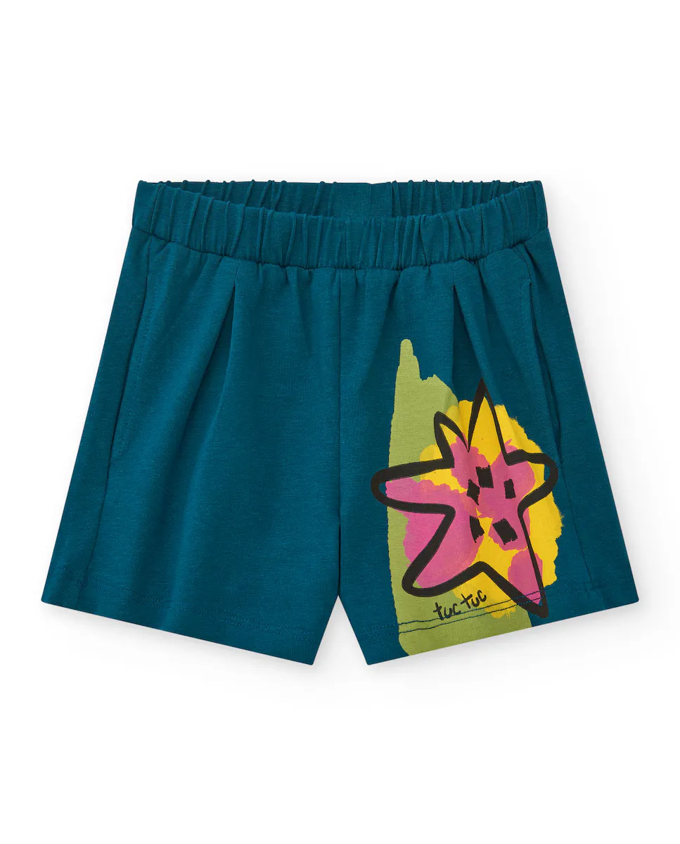 

Шорты для девочек с эластичным поясом и позиционным рисунком Tuc tuc, синий