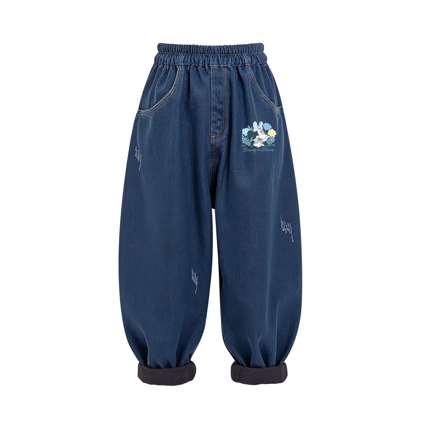 Детские джинсы утепленные с флисовой подкладкой Disney, [Thickened and Fleece-Lined]Di Smile Flower K Denim Blue