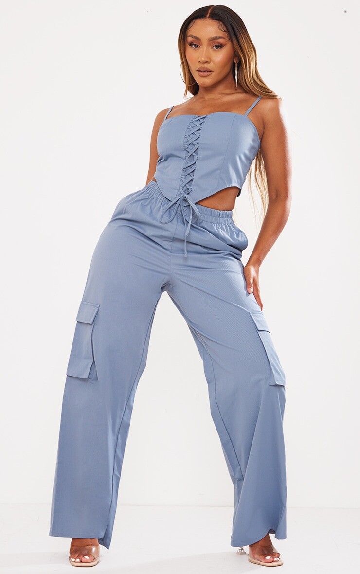 

PrettyLittleThing Брюки-карго Shape синего цвета с эластичной талией и широкими штанинами из твила, Синий, PrettyLittleThing Брюки-карго Shape синего цвета с эластичной талией и широкими штанинами из твила