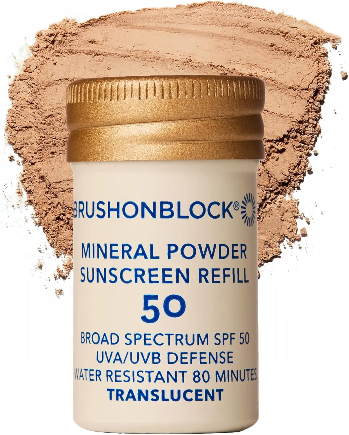 Солнцезащитный минеральный порошок Brush On Block SPF 50, полупрозрачный, сменный блок