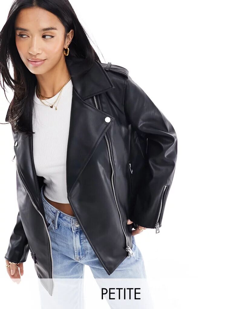

Черная байкерская куртка оверсайз из искусственной кожи River Island