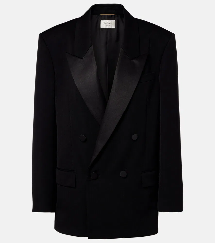 Двубортный шерстяной блейзер Saint Laurent, черный