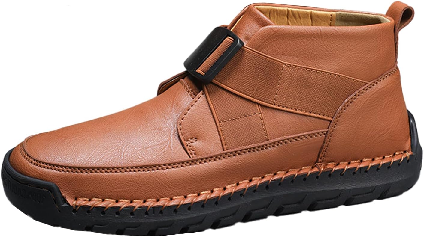 

Мужские высокие кеды-бутсы на кожаном ремешке с пряжкой, застегивающиеся без шнурков, регулируемые, модные, ручной работы, с нескользящей подошвой, легкие, оксфорд-стиля, повседневные, для вождения и делового стиля Hdfdb, коричневый