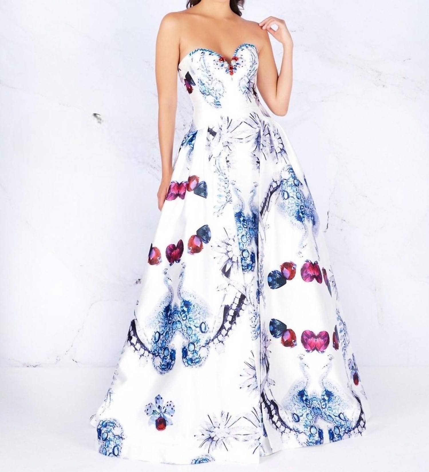 

Бальное платье с принтом в цвете Diamond White Mac Duggal