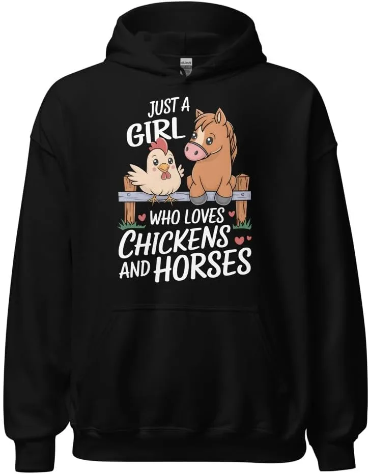 Толстовка для женщин и девушек Chicken And Horse Lover, Just A Girl Who Loves Chickens And Horses Generic, черный