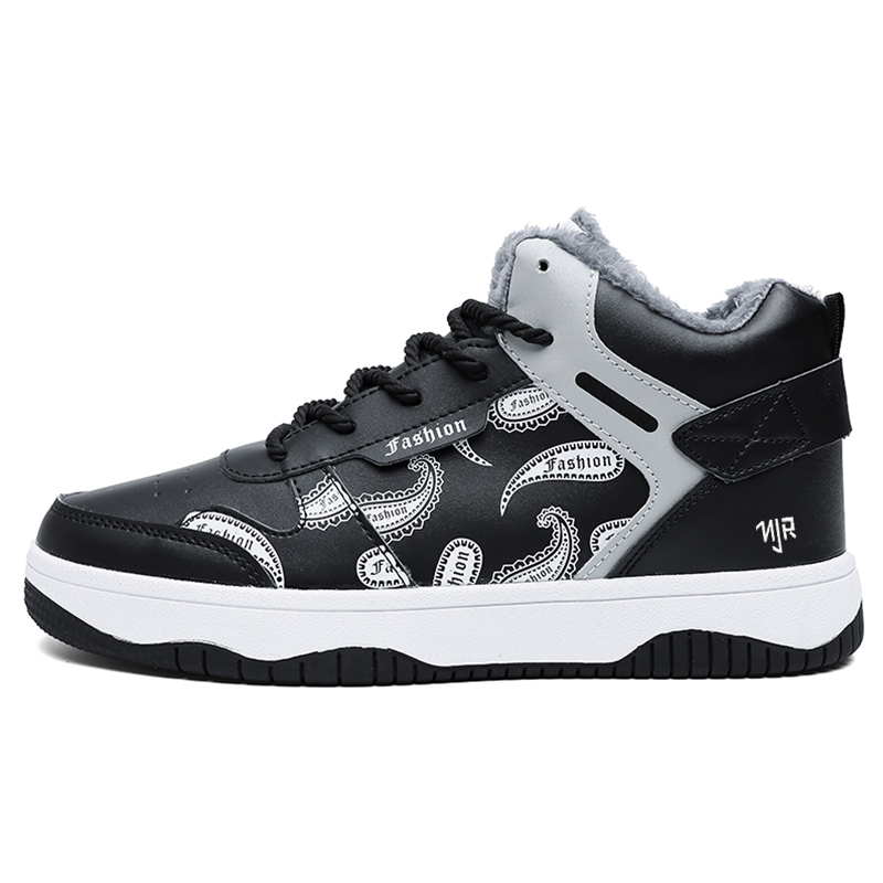 

NANJIREN Антискользящие и износостойкие мужские полувысокие скейтерские кроссовки с утеплением на подкладке из флиса - черно-серые, цвет Black Gray[Fleece-Lined]