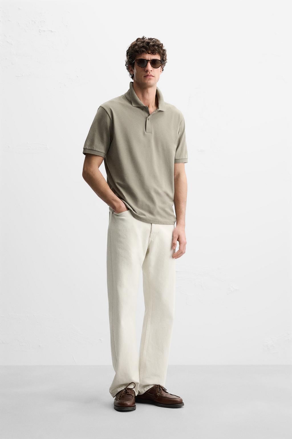 

Рубашка поло с базовой текстурой пике ZARA, цвет Light khaki