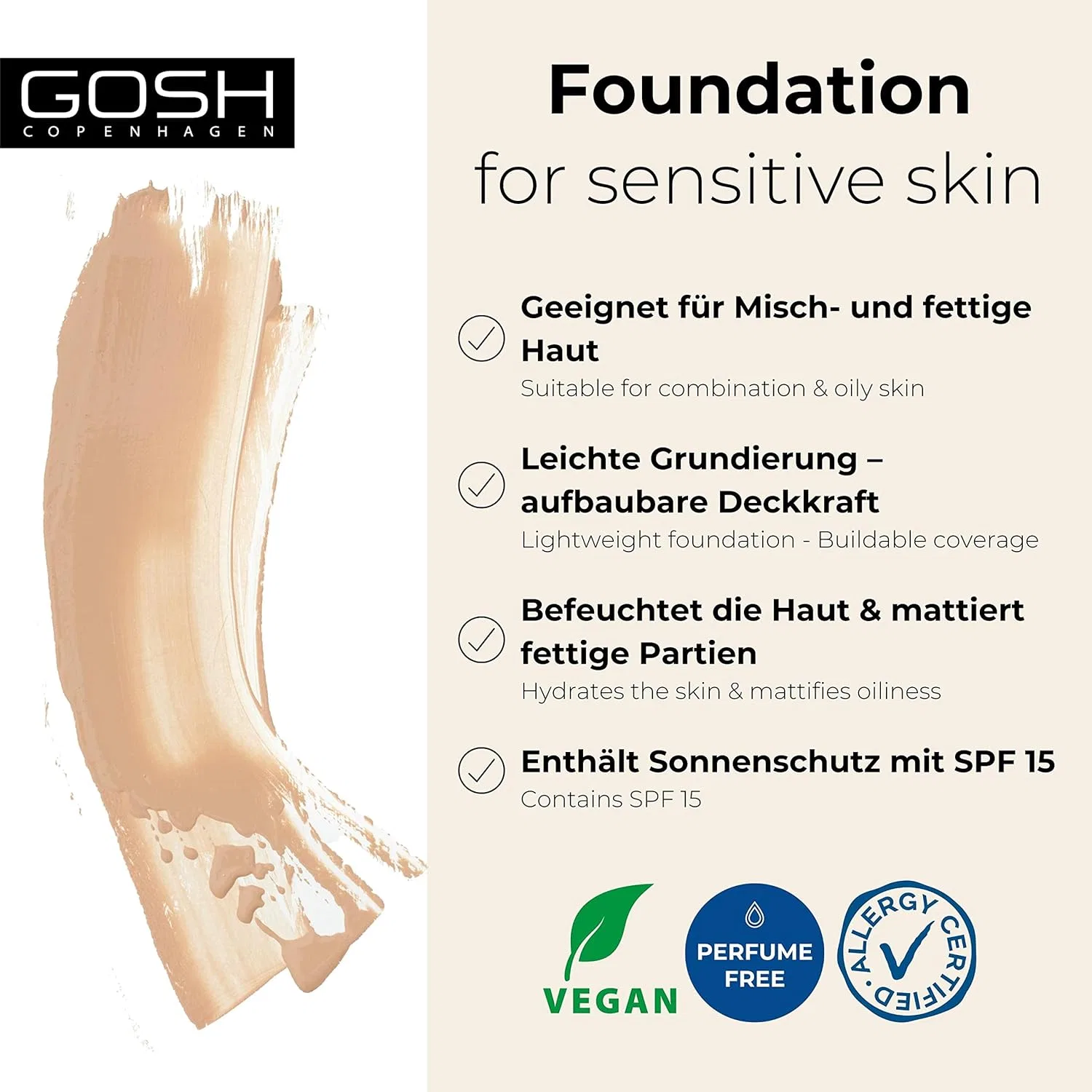 Матирующая тональная основа «Hydramatt Foundation» с SPF 15 от GOSH No brand, 008N — фото 2