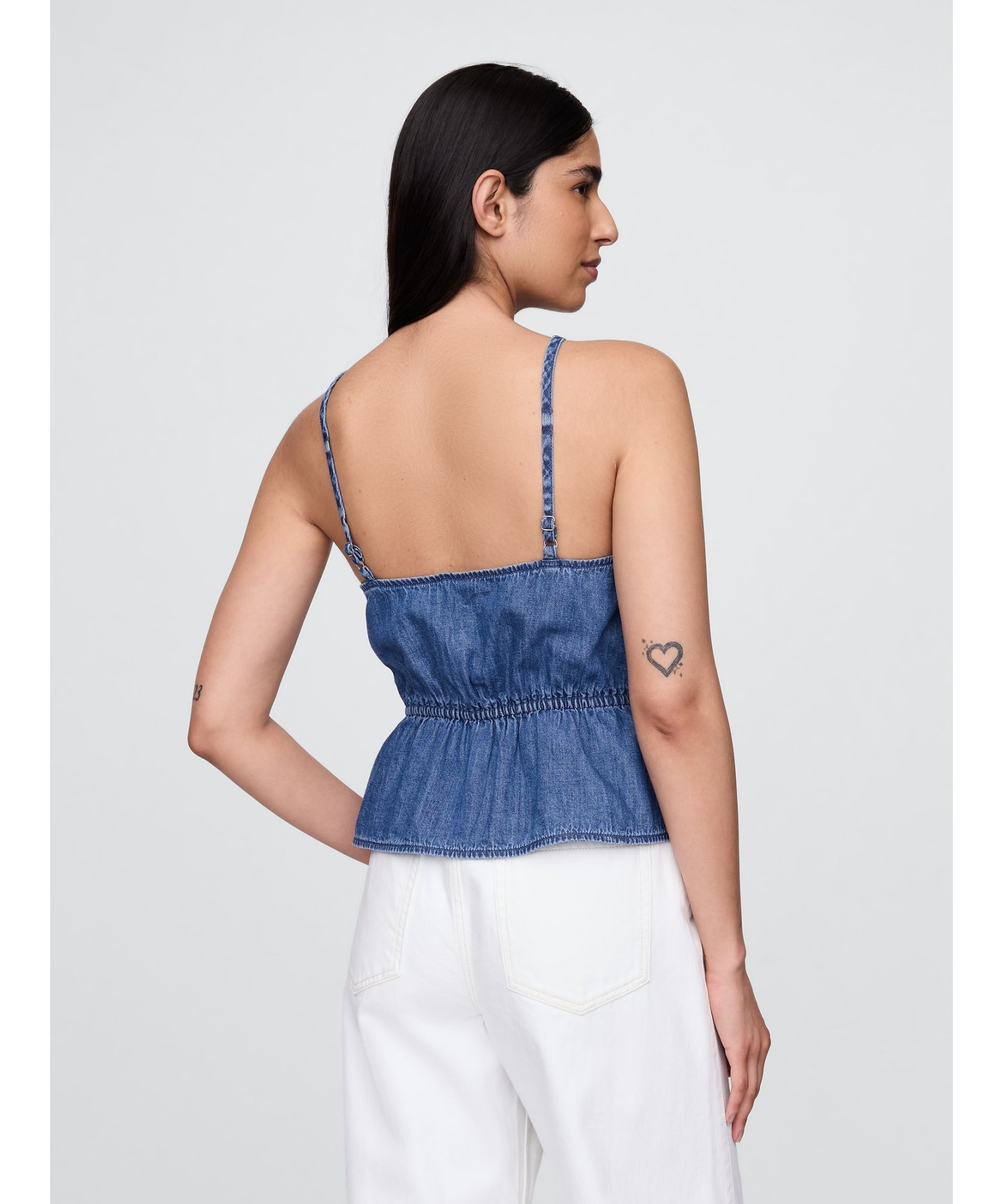 (W) Джинсовая блузка с баской GAP, MEDIUM_WASH — фото 3