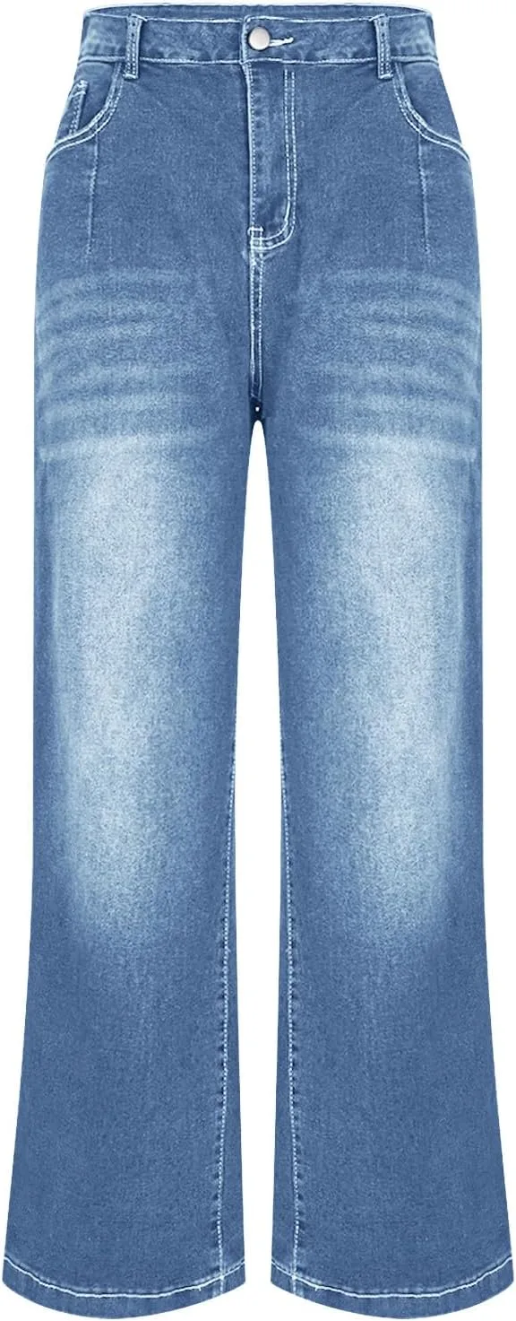 Женские джинсы wide leg с высокой посадкой, прямые, свободного кроя — фото 3