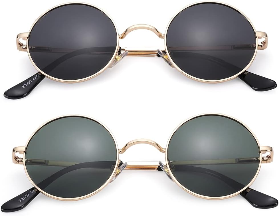 

Солнцезащитные очки Pro Acme Small Round Polarized Sunglasses для мужчин и женщин, в стиле ретро, ​​металлические, в стиле хиппи, с защитой от УФ-излучения UV400, S4 - Gold Frame/Black Lens + Gold Frame/G15 Lens