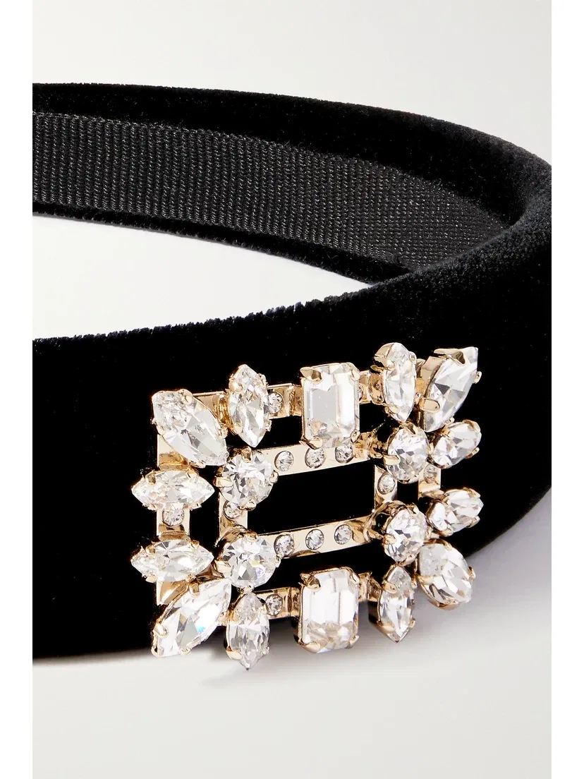 Велюровая повязка на голову, украшенная кристаллами-брошью Roger Vivier, черный — фото 4