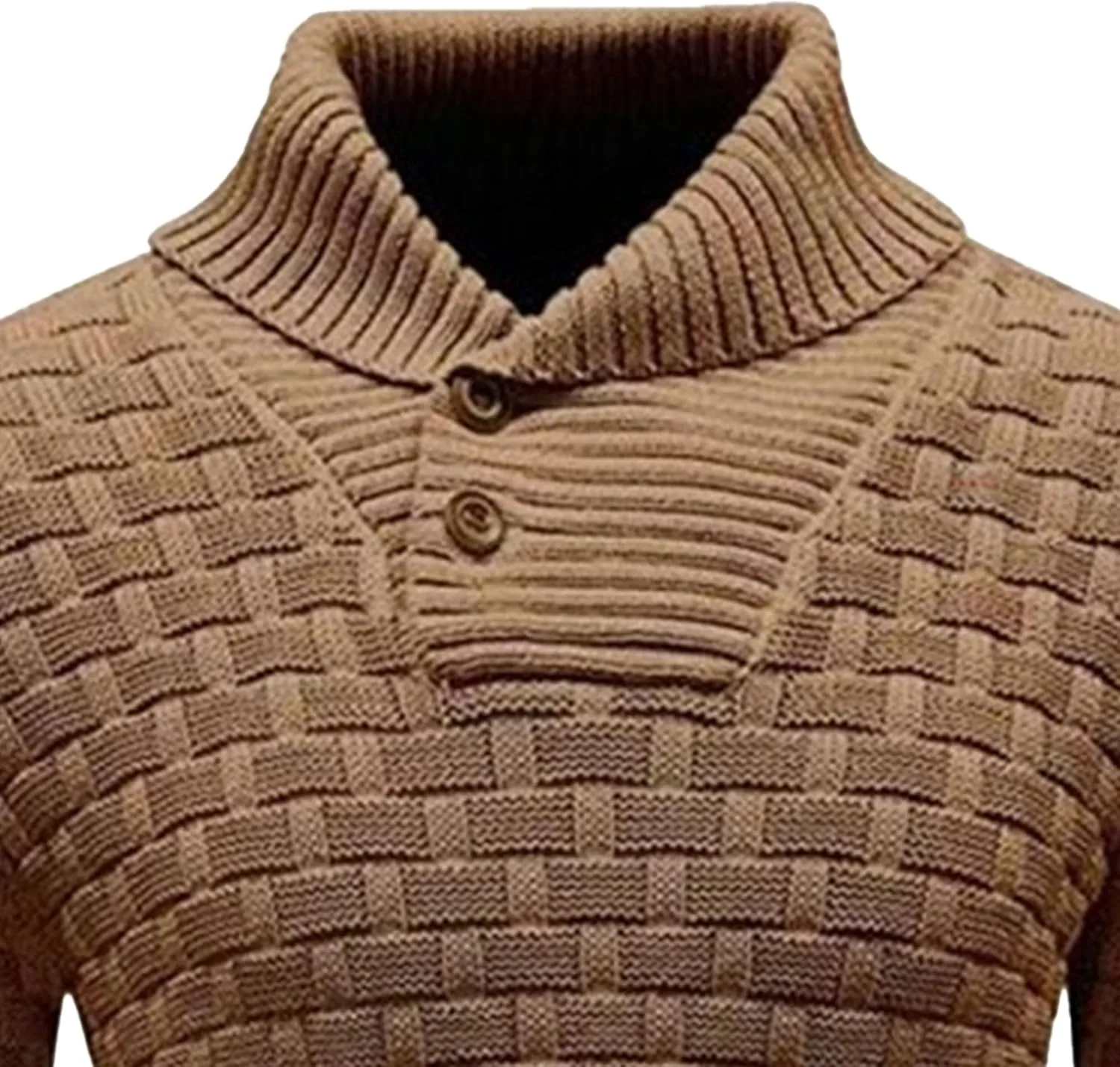 Мужской свитер с шалькой воротником Casual Slim Fit с пуговицами и косой вязкой — фото 3