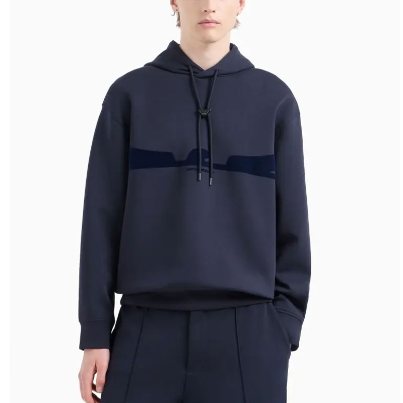 Толстовка с капюшоном Asv из двойного трикотажа с рельефным принтом в виде орла Emporio Armani, marine синий — фото 4