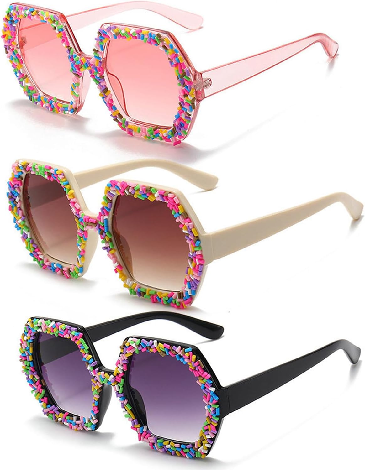 

Солнцезащитные очки Willochra Square Crystal Polygon для женщин, большие солнцезащитные очки со стразами, блестящие солнцезащитные очки для вечеринок, 3pcs-black&brown&pink