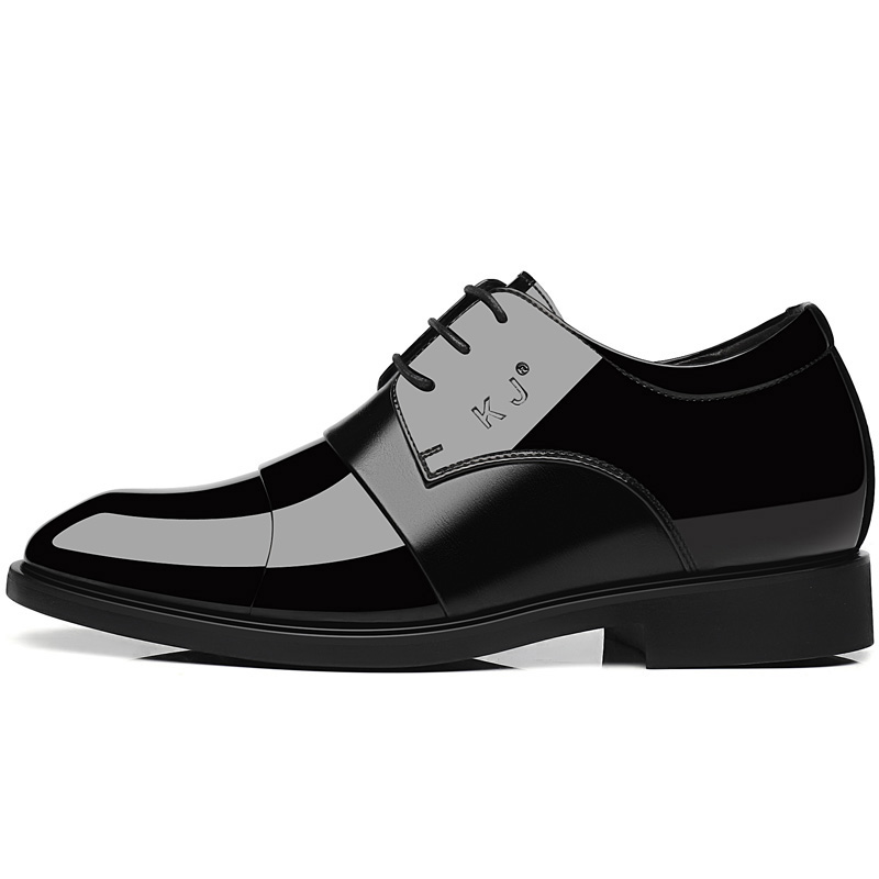 Мужские туфли KJ-736 черные на скрытой платформе 6 см, цвет KJ-736 Black Hidden Wedge 6cm Style — фото 4