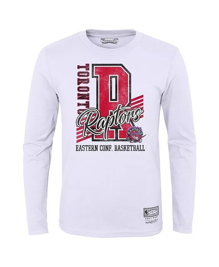 

Белая рваная футболка из твердой древесины Big Boys Toronto Raptors с длинными рукавами Mitchell & Ness, белый