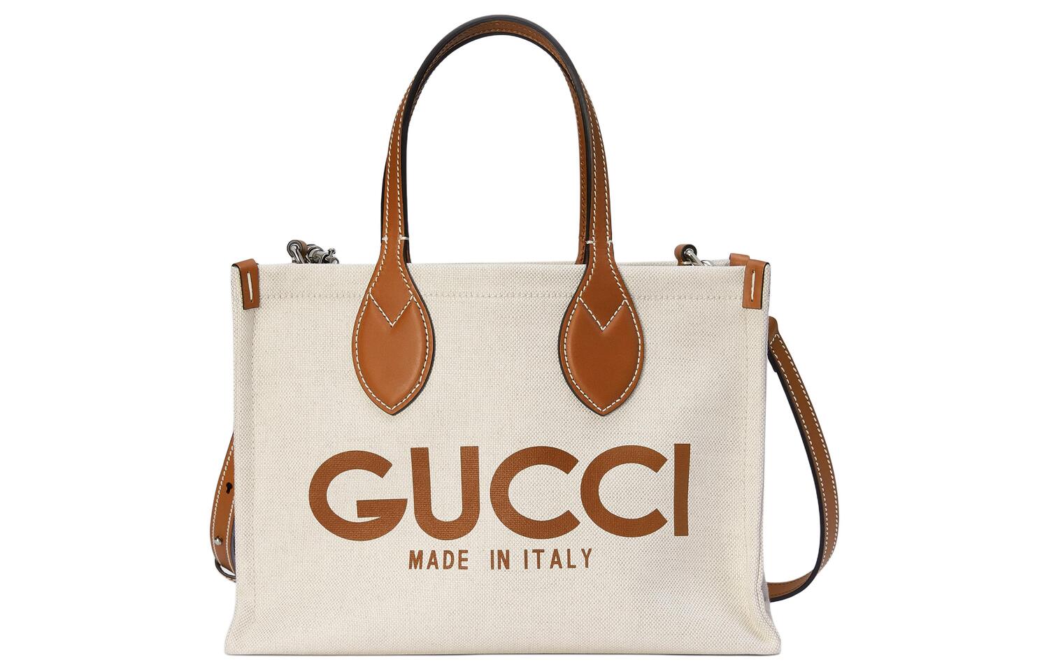 

Хлопковая льняная мини-сумка-шоппер через плечо бежевая GUCCI