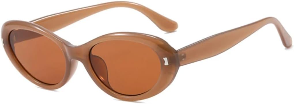 

Модные солнцезащитные очки «кошачий глаз» в оправе с маленькими заклепками, овальной формы, для женщин, с защитой от УФ-излучения, для летних путешествий VVTWSSW, Tea Brown