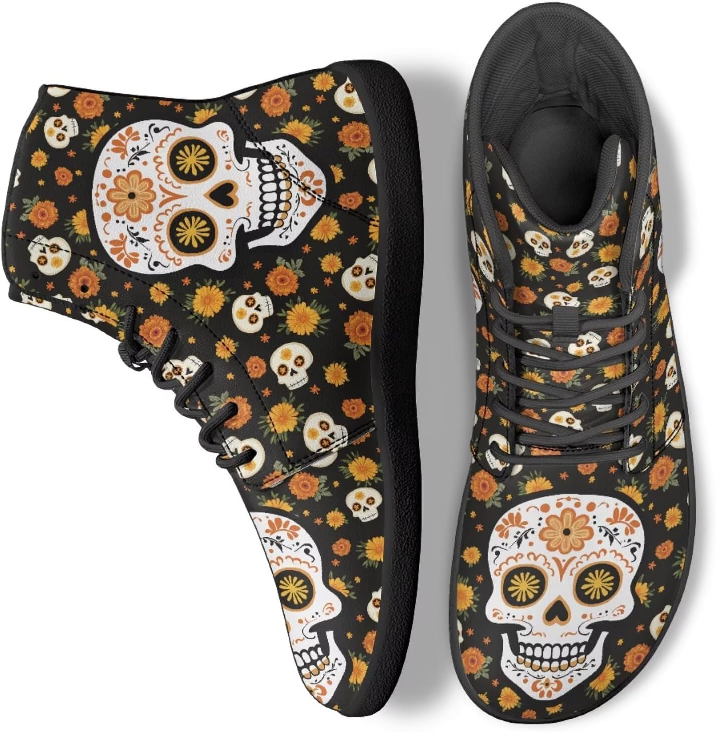 

Кеды с высоким берцем в виде черепа для мужчин и женщин, повседневная обувь для ходьбы, работы и бега Ecaestolph, оранжевый