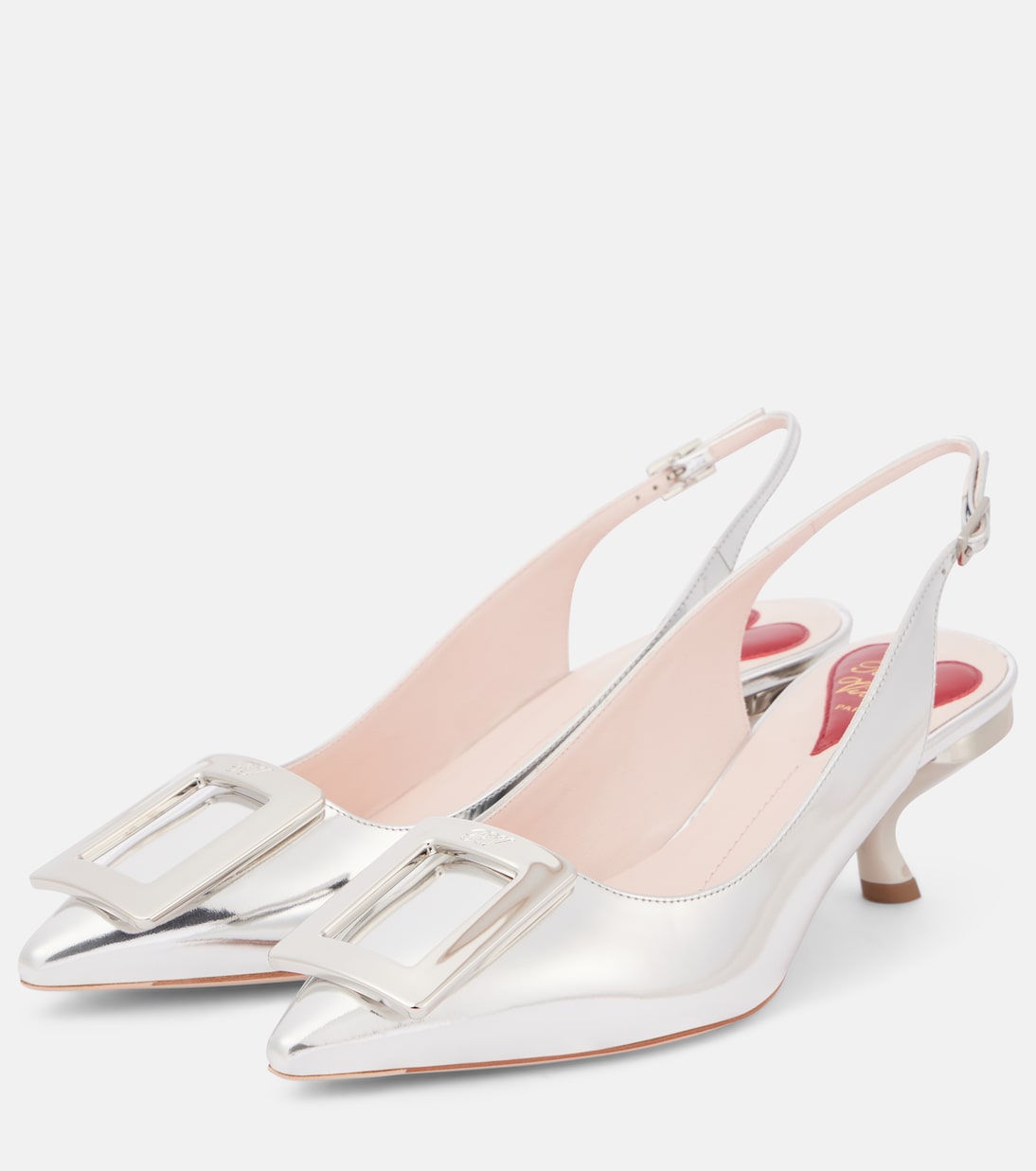 Туфли-лодочки Virgule 55 из металлизированной кожи с ремешком на пятке Roger Vivier, серебряный — фото 4