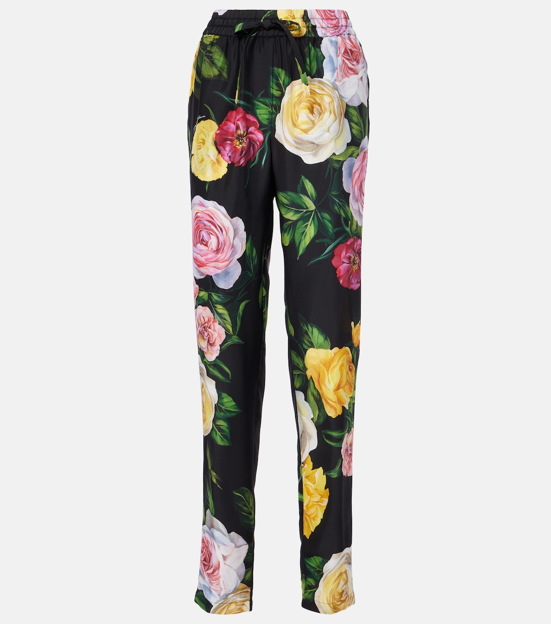 

Прямые брюки из шелка с цветочным принтом Dolce&Gabbana, Peonie/ Rose F. Nero