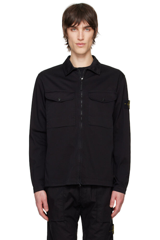 

Черная верхняя рубашка из органического эластичного хлопка Stone Island